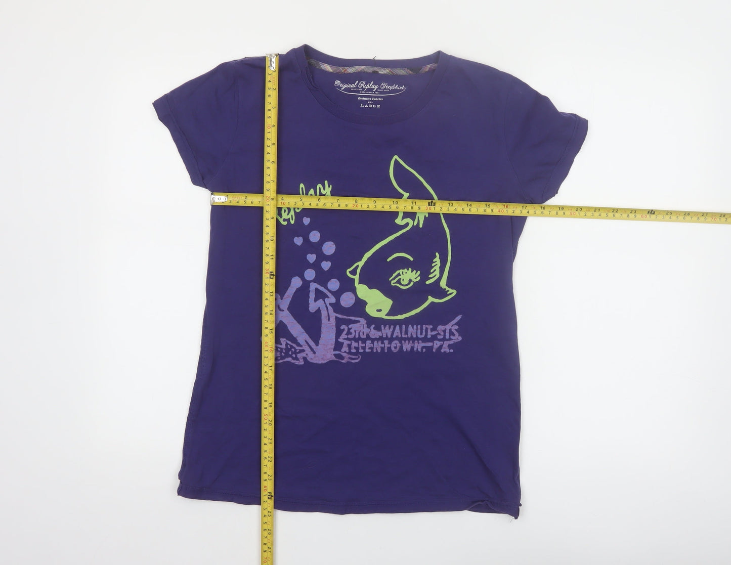 Replay Womens Purple Graphic T-Shirt Large Short Sleeve Cotton