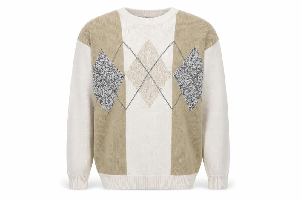 Gulf Traders Men's Beige Argyle Knit Jumper L Classic Pullover