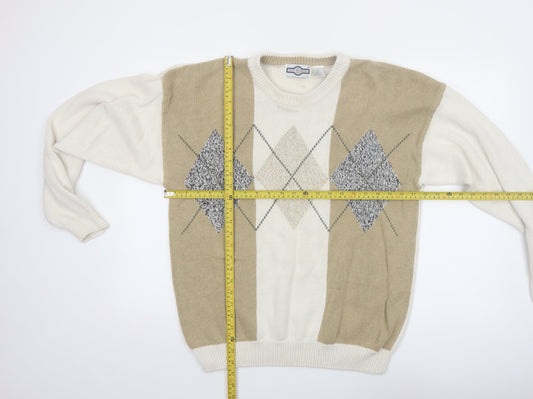 Gulf Traders Men's Beige Argyle Knit Jumper L Classic Pullover