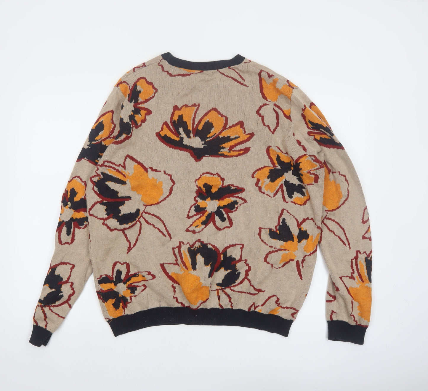 ASOS Women’s Beige Floral Cotton Jumper Size L Crew Neck Knit