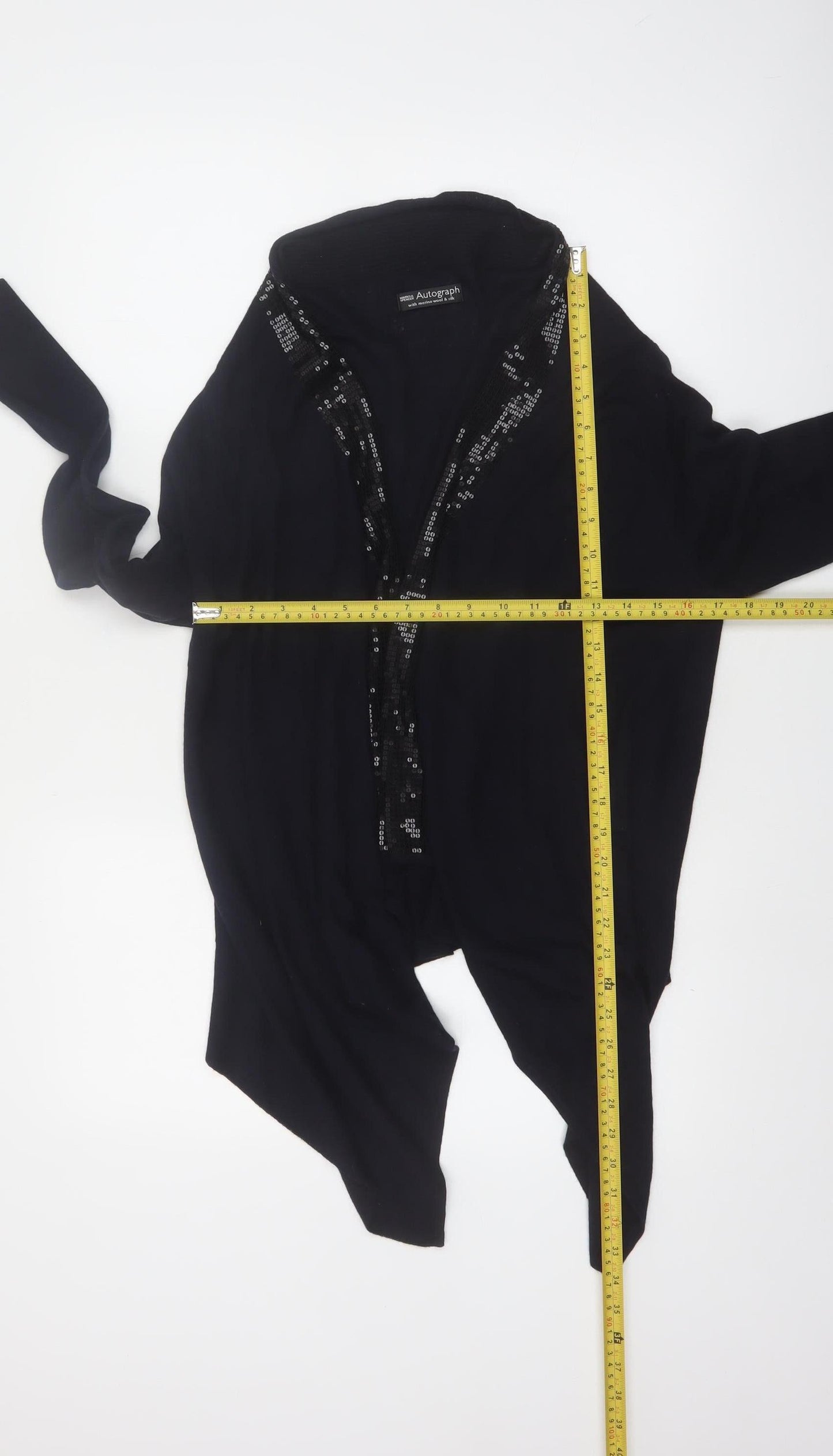 Marks and Spencer Women Black Sequin Trim Cardigan Size 14