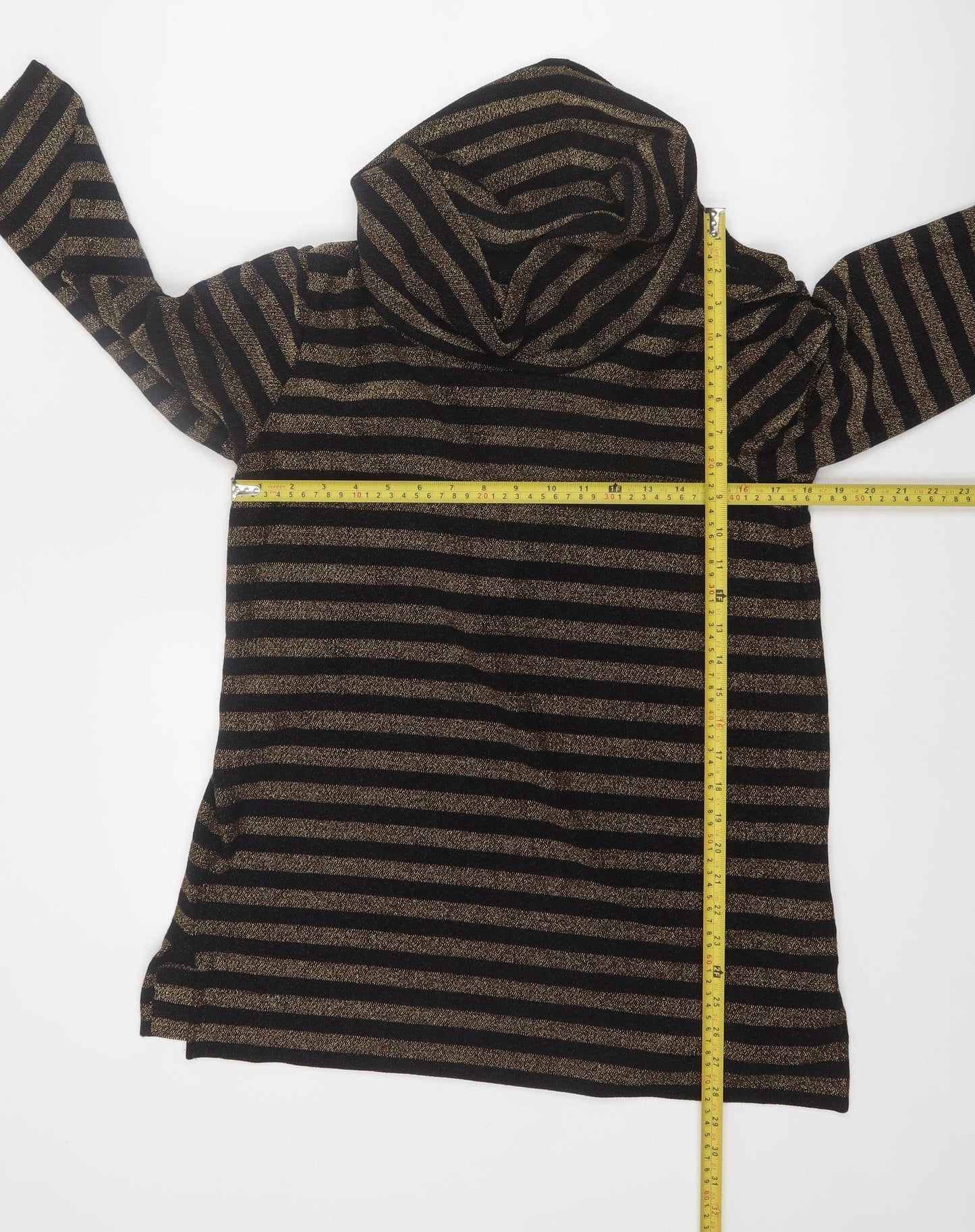 Chaus Womens Black Gold Striped Cowl Neck Pullover Jumper Size L