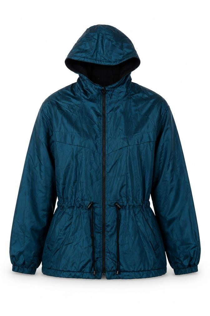 East West Womens Teal Hooded Full Zip Windbreaker Jacket Size M