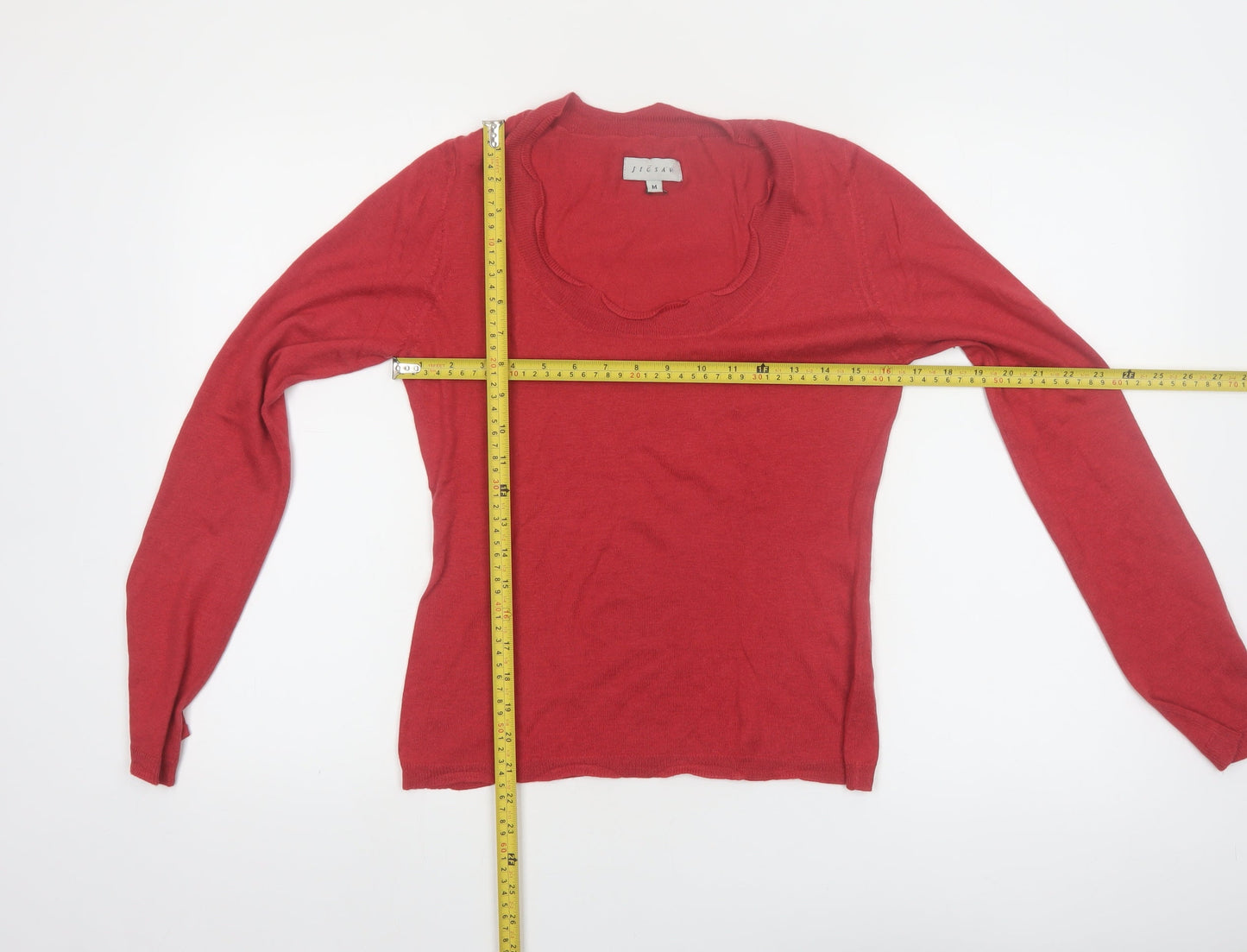 Jigsaw Womens Red Silk Blend Long Sleeve Scoop Neck Jumper M