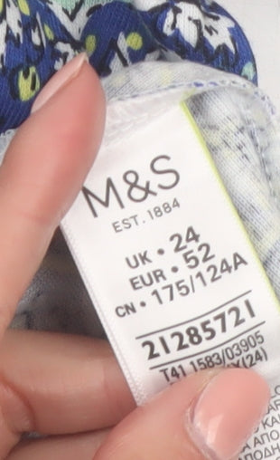 Marks and Spencer Women’s Blue Geometric Cotton T-Shirt Size 24