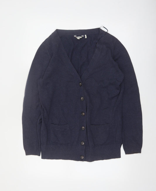FatFace Women's Blue Cotton V-Neck Button Cardigan Size 14