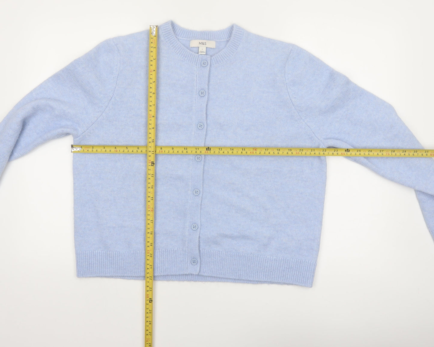 Marks and Spencer Women Blue Wool Blend Crew Neck Cardigan L