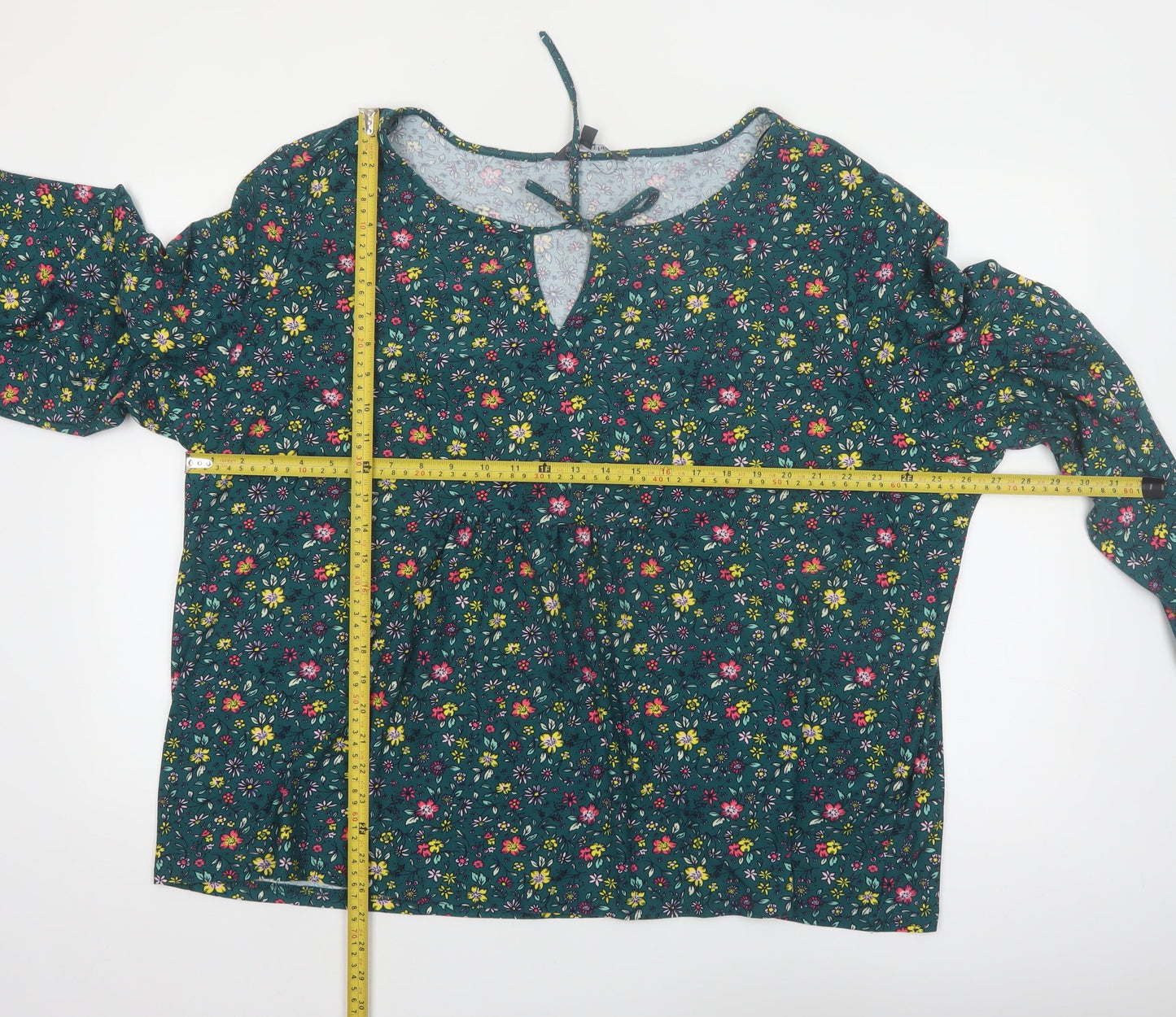 Bonmarché Women's Green Floral Long Sleeve Tunic Blouse Size 28