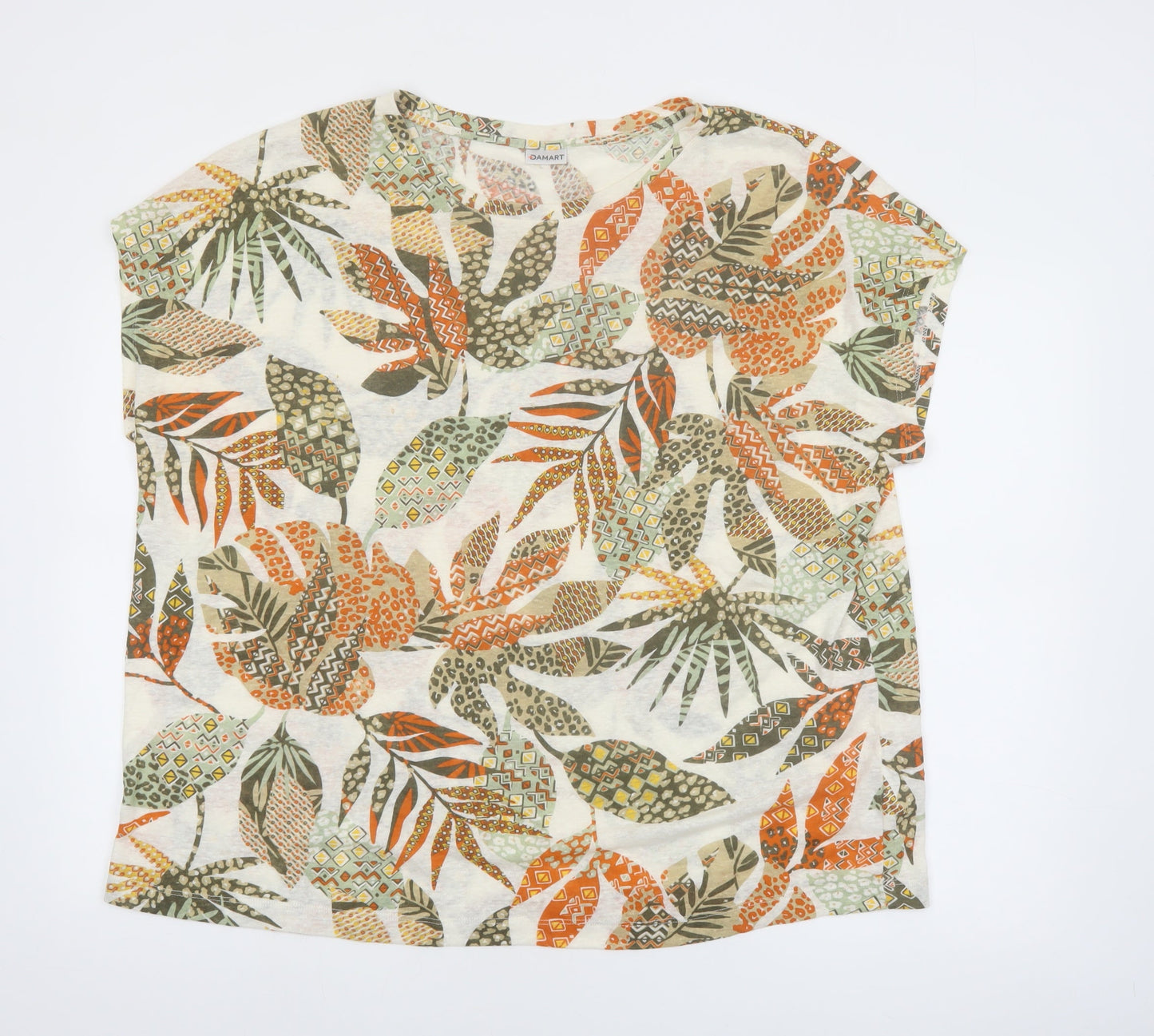 Damart Womens Multicoloured Floral Linen Blend Summer T-Shirt XL