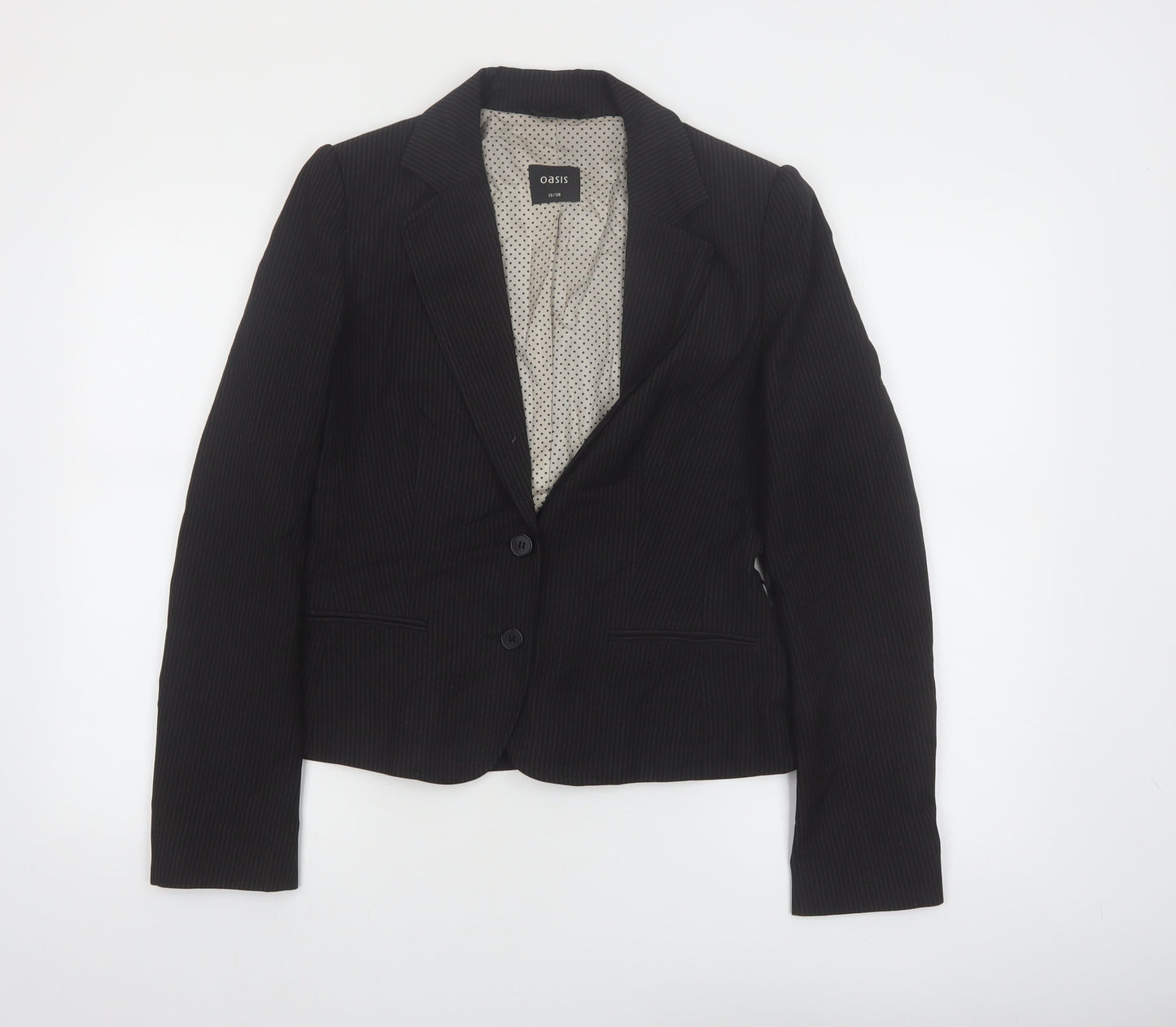 Oasis Women Black Pinstripe Suit Jacket Size 12 Classic Fit
