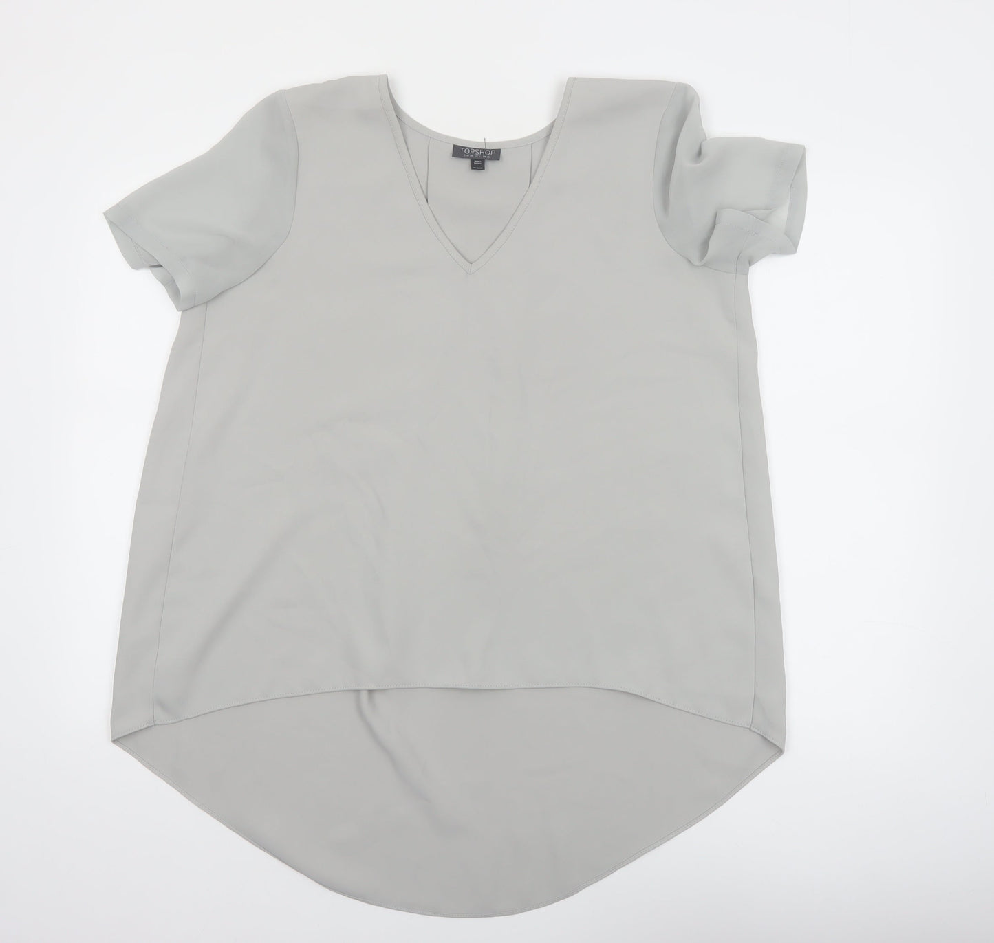 Topshop Women Grey V-Neck Short Sleeve Tunic Blouse Size 10