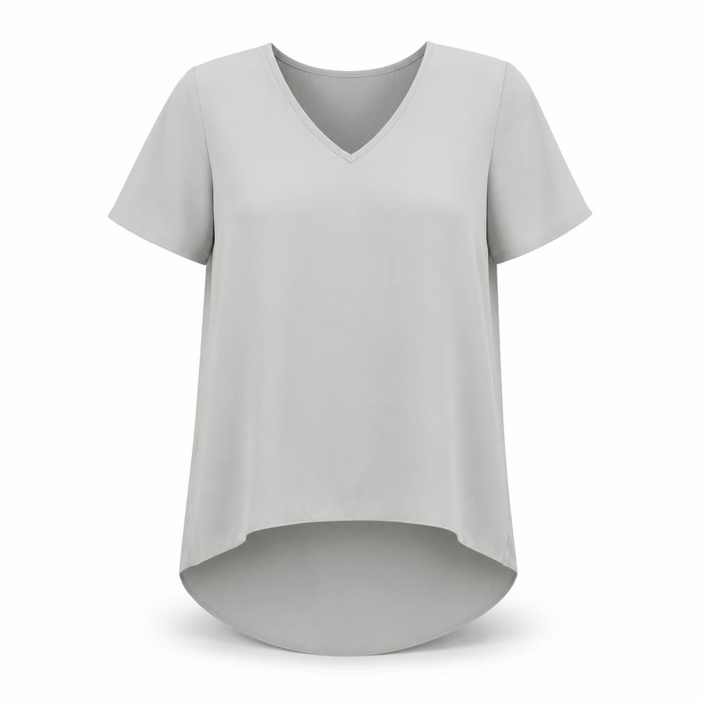 Topshop Women Grey V-Neck Short Sleeve Tunic Blouse Size 10