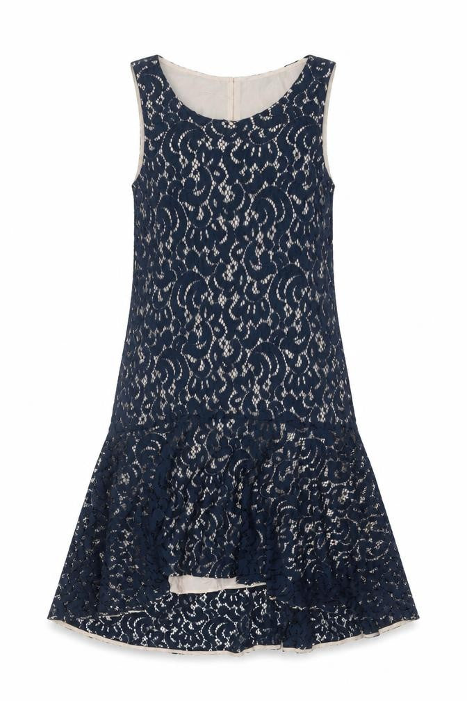 Maeve Womens Blue Lace Sleeveless Shift Dress XS