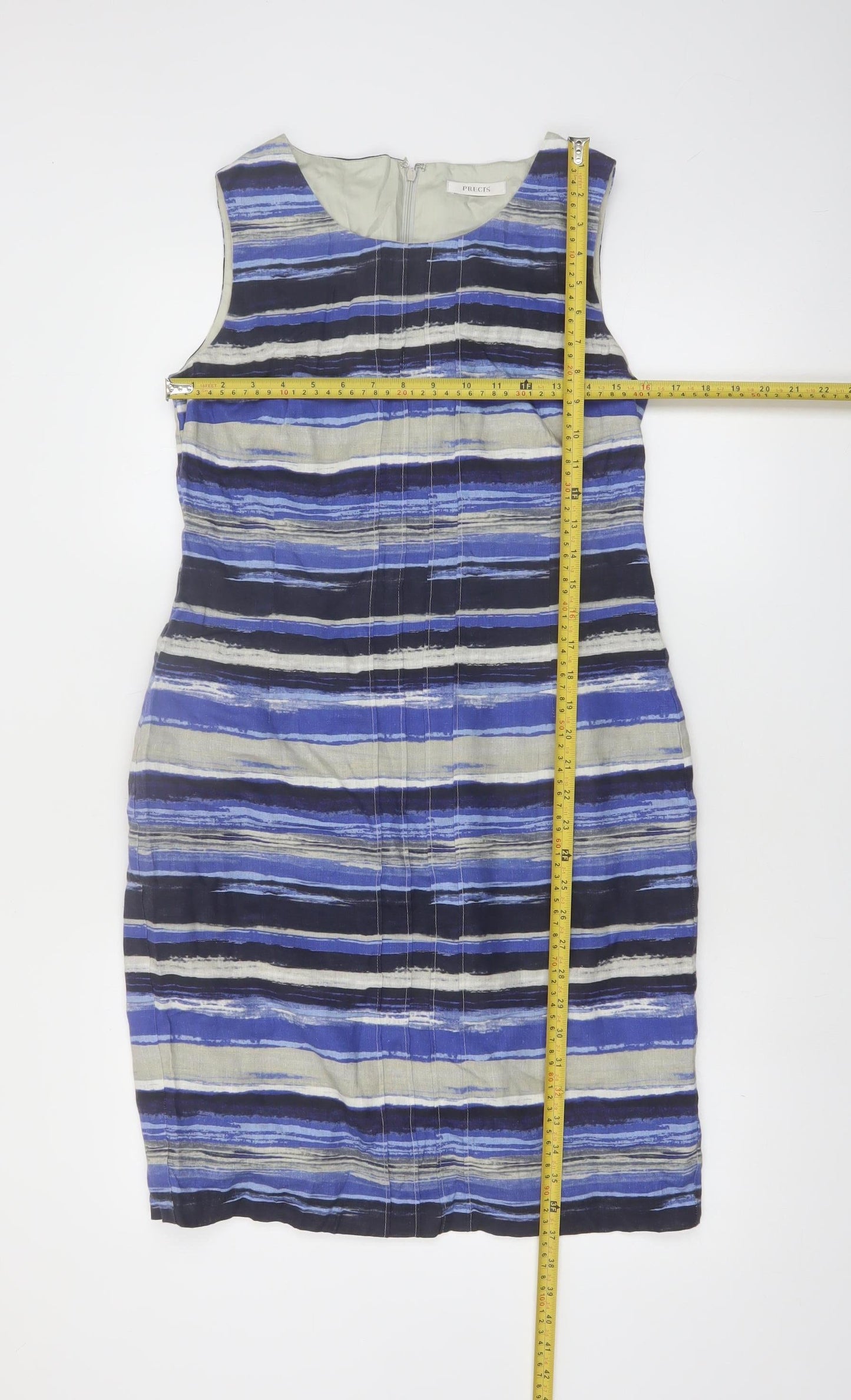 Precis Women Blue Striped Linen Sleeveless Sheath Dress Size 10