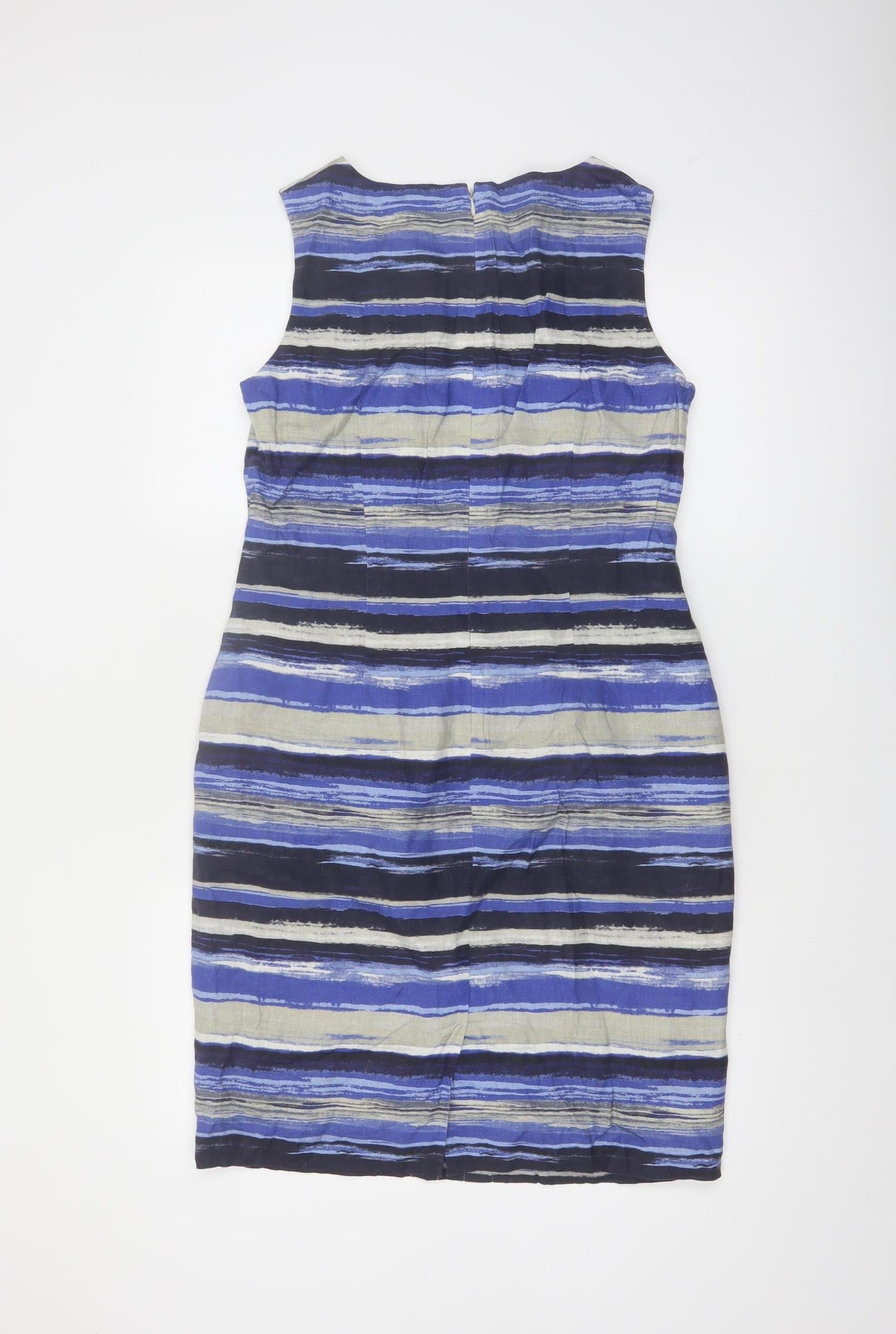 Precis Women Blue Striped Linen Sleeveless Sheath Dress Size 10
