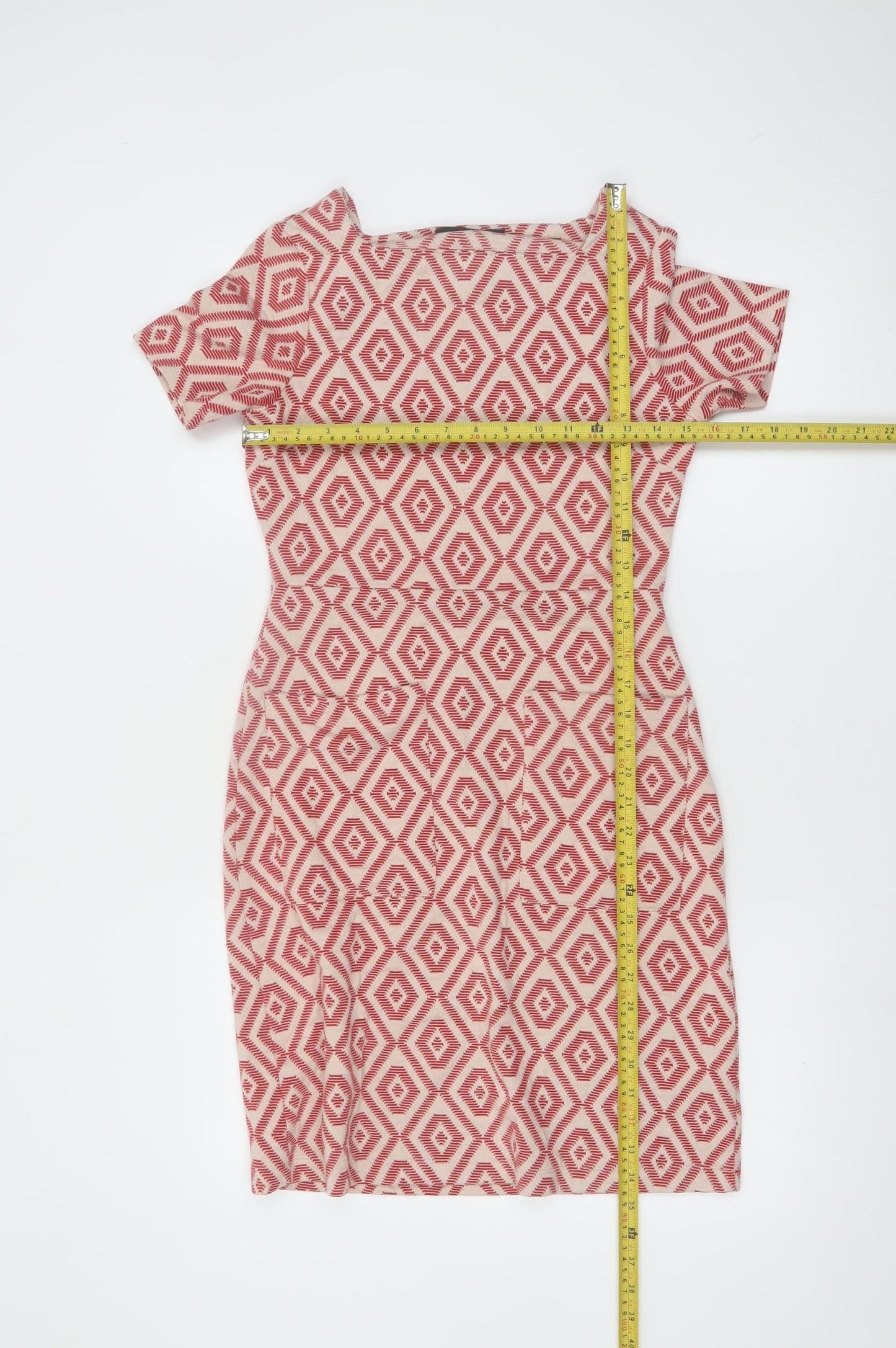 Next Women’s Red Geometric Bodycon Dress Size 6 Short Sleeve
