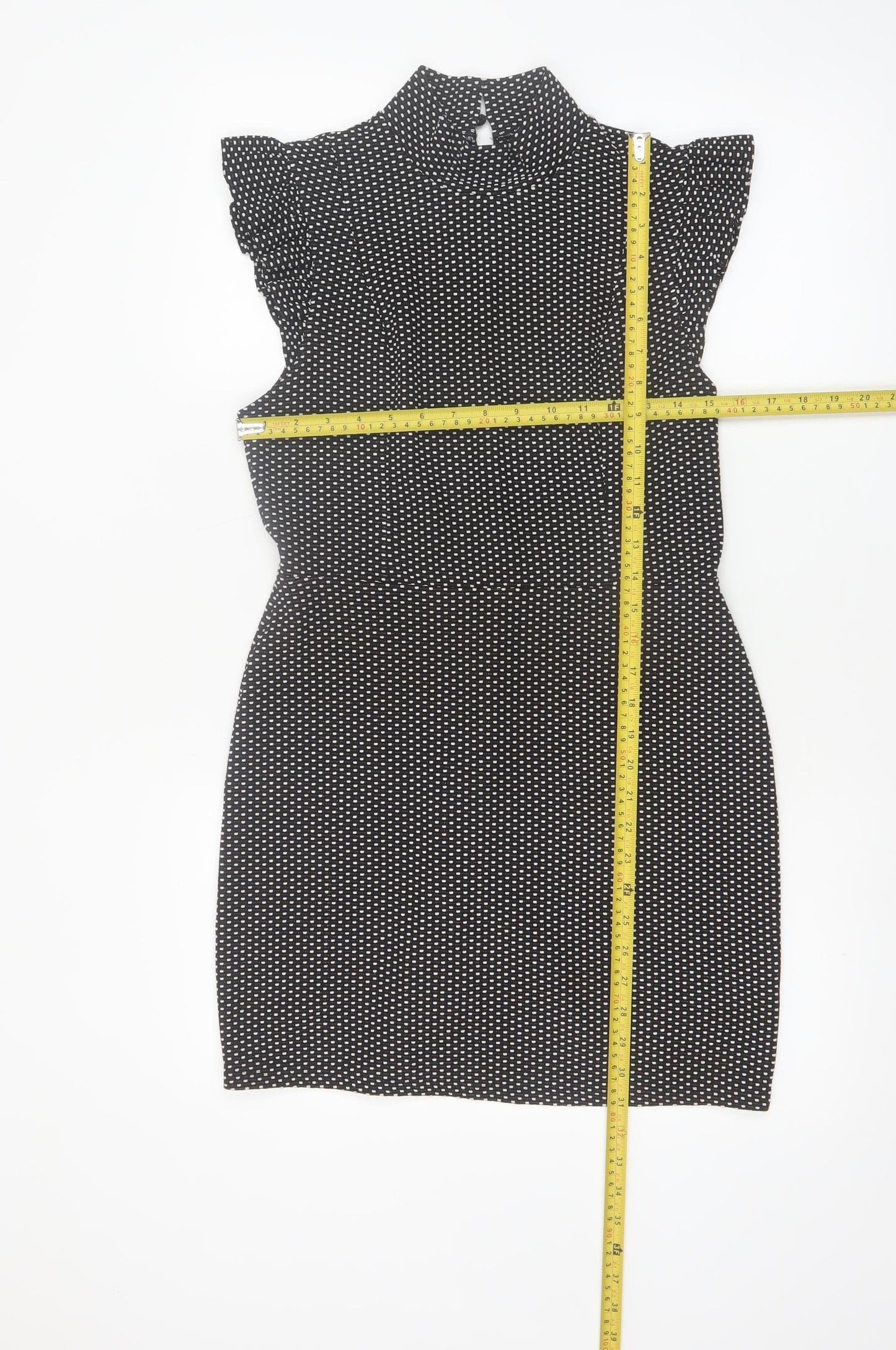 Miss Selfridge Petites Black Polka Dot Bodycon Dress UK 12