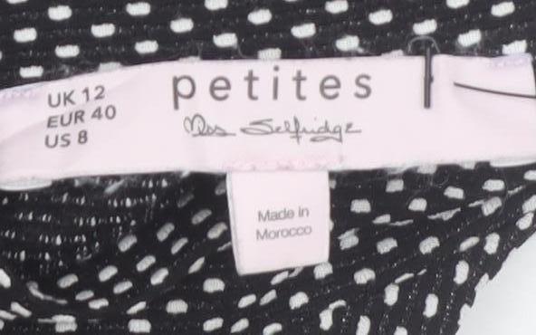 Miss Selfridge Petites Black Polka Dot Bodycon Dress UK 12