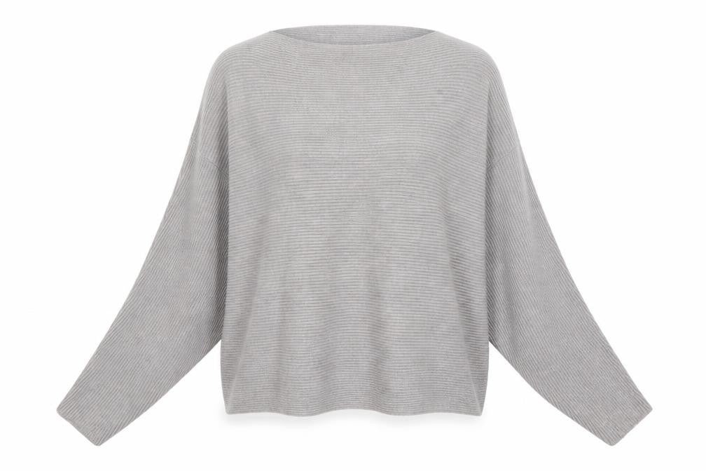 Zara Women Grey Knit Boat Neck Relaxed Pullover Jumper L