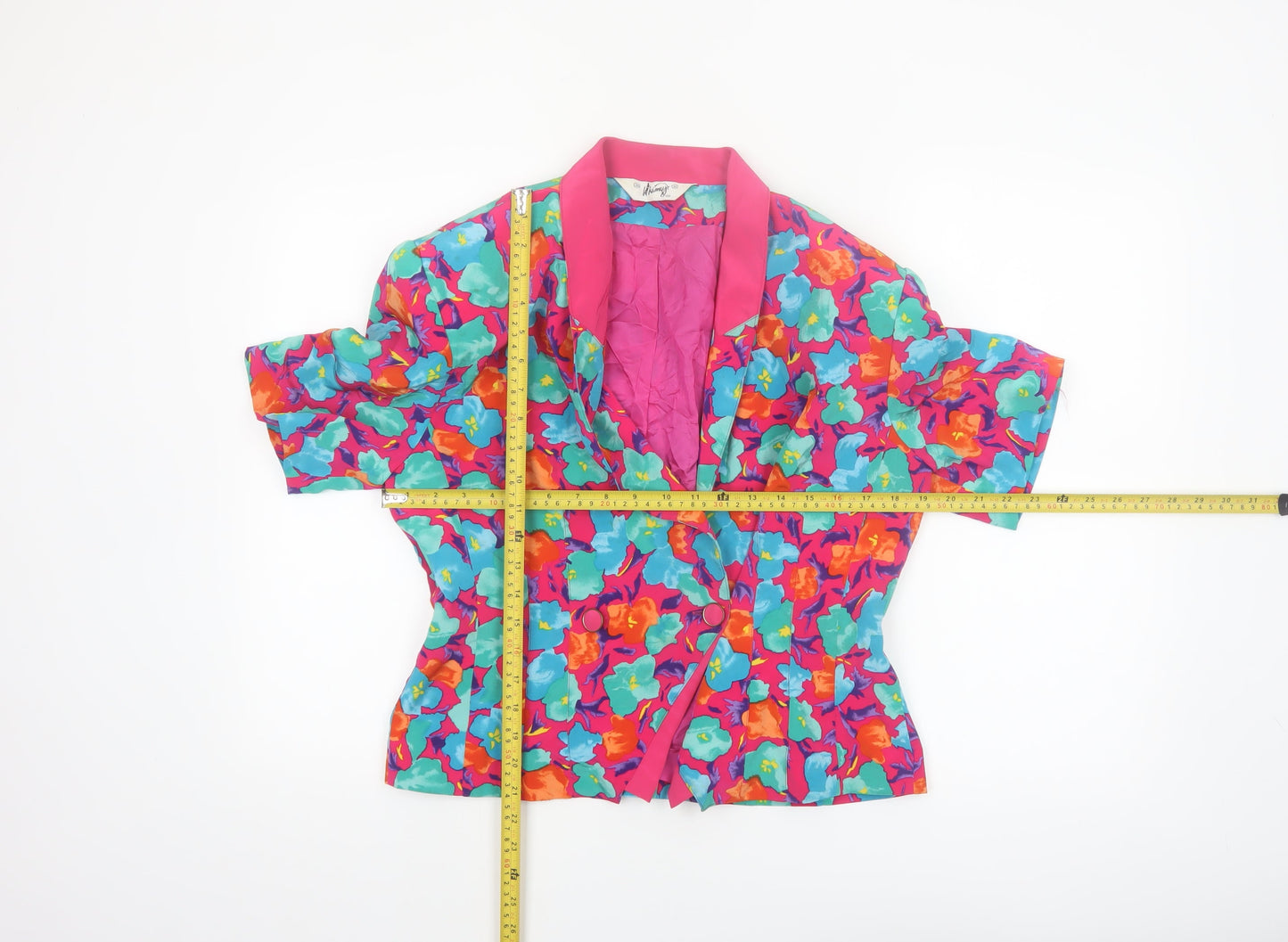 Whimsy Women Pink Floral Short Sleeve Double-Breasted Blazer UK 12
