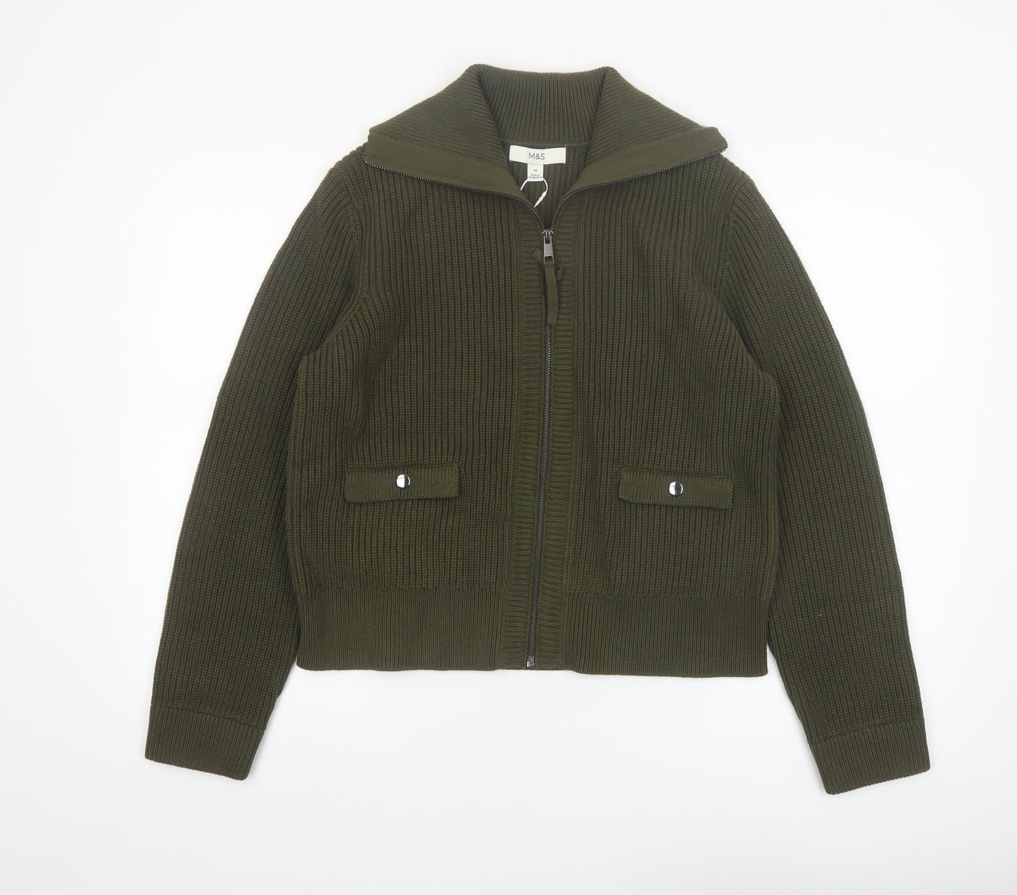 Marks and Spencer Women Green Full Zip Knit Jumper M