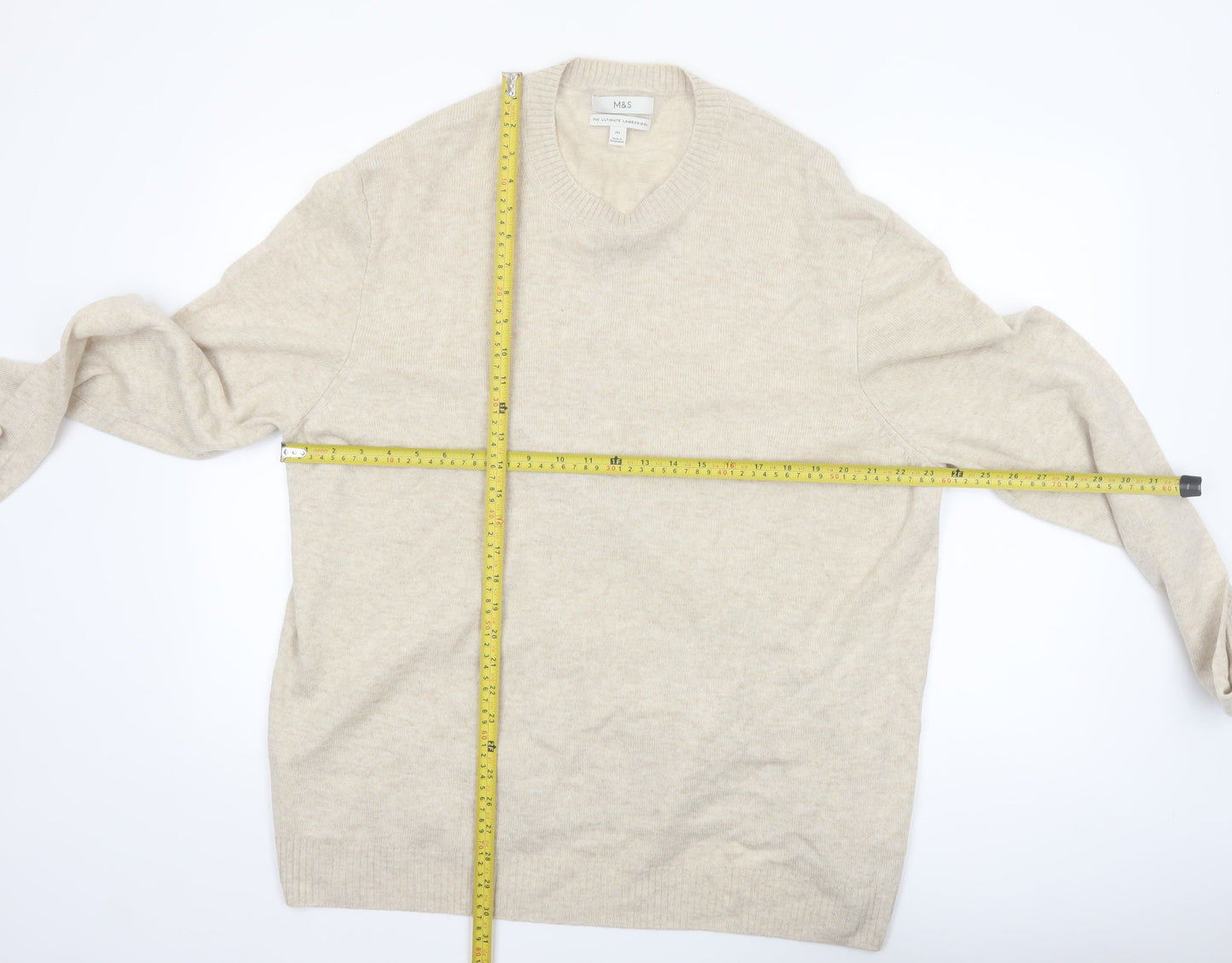 Marks and Spencer Men’s Beige Lambswool 2XL Crew Neck Jumper