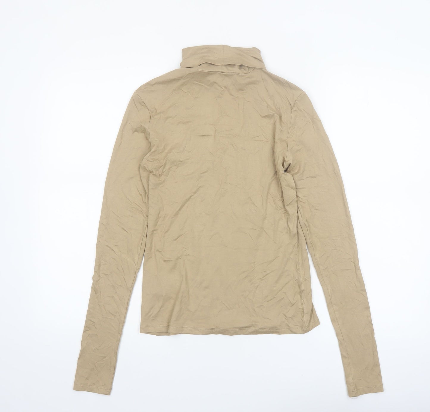 H&M Women Beige Roll Neck Long Sleeve Basic Jersey Top Size S