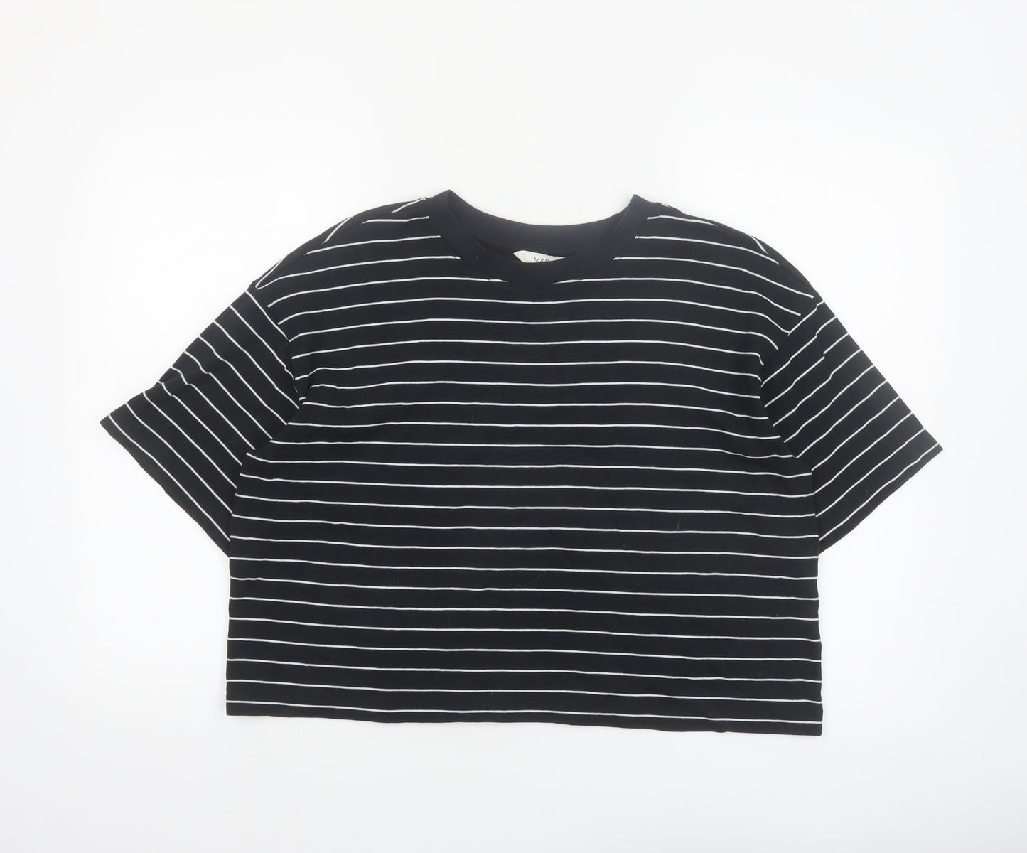 Marks and Spencer Women's Black Striped Relaxed T-Shirt Size 14