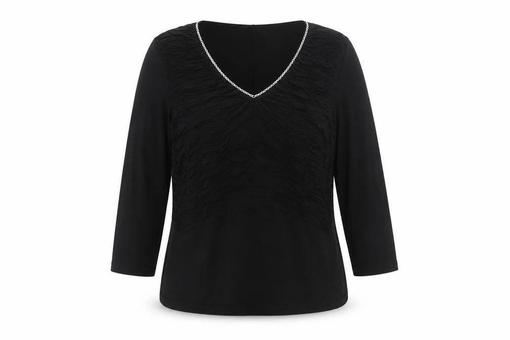 Kaliko Women's Black V-Neck 3/4 Sleeve Tunic Blouse Size 12