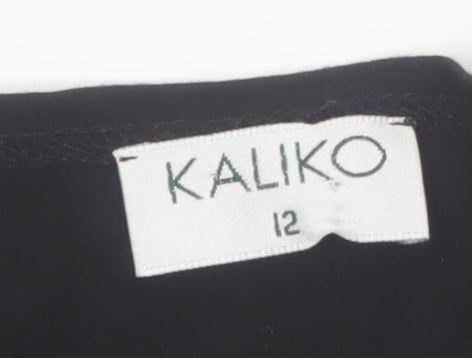 Kaliko Women's Black V-Neck 3/4 Sleeve Tunic Blouse Size 12