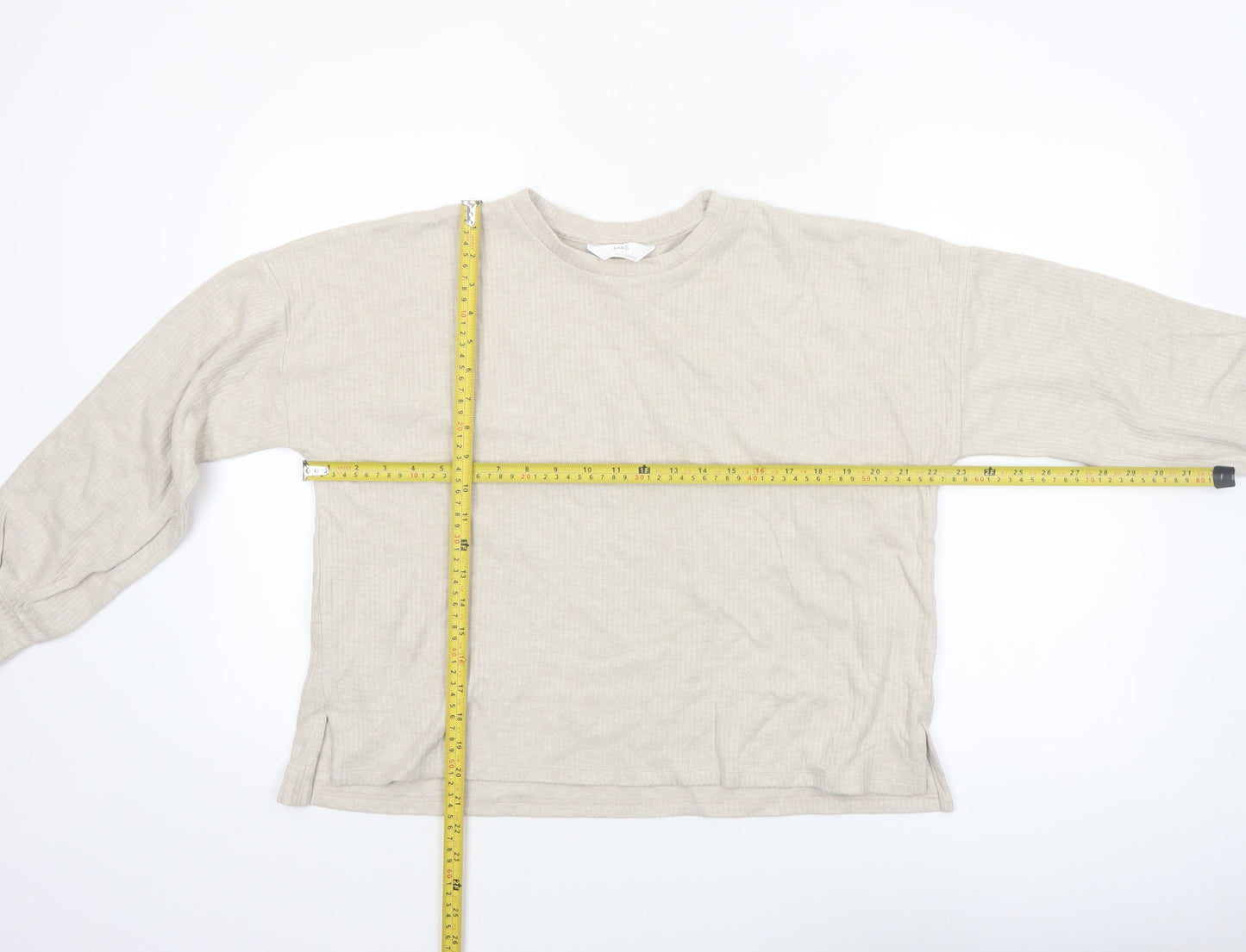 Marks and Spencer Women Beige Long Sleeve Knit Pyjama Top M