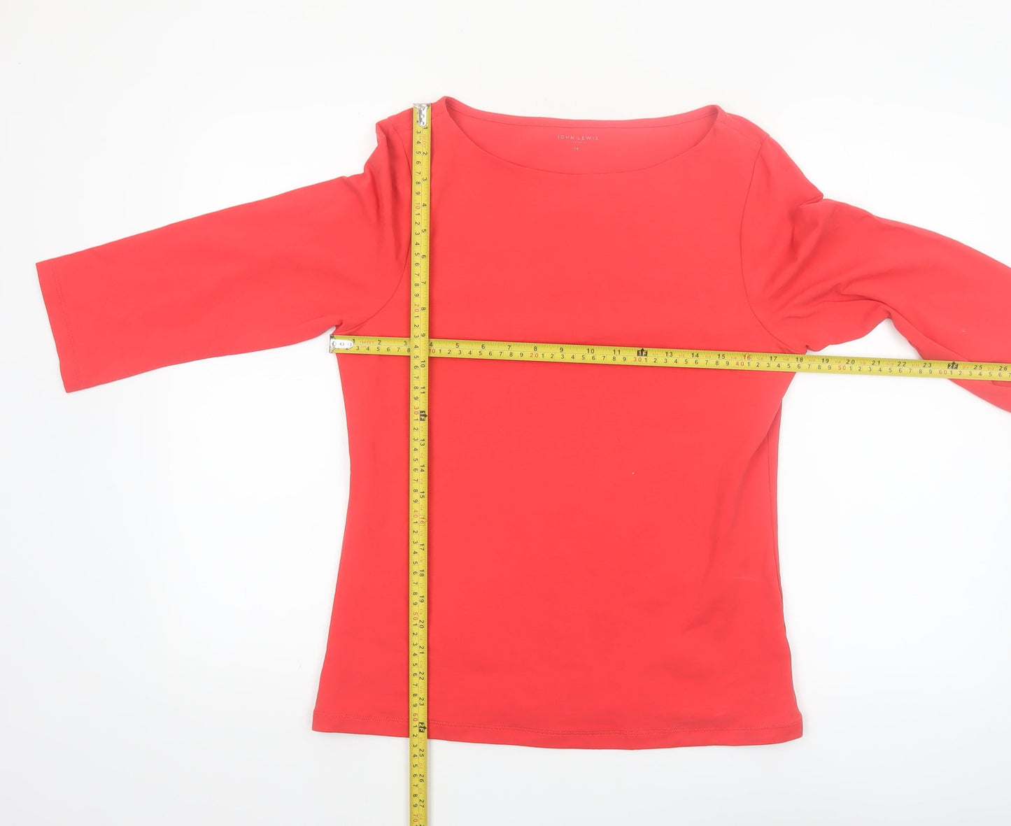 John Lewis Women Red 3/4 Sleeve Cotton Stretch Basic T-Shirt Size 14
