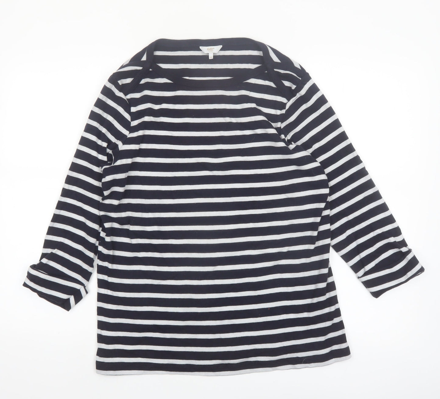 Cotton Traders Women’s Navy Stripe 3/4 Sleeve Cotton T-Shirt Size 18