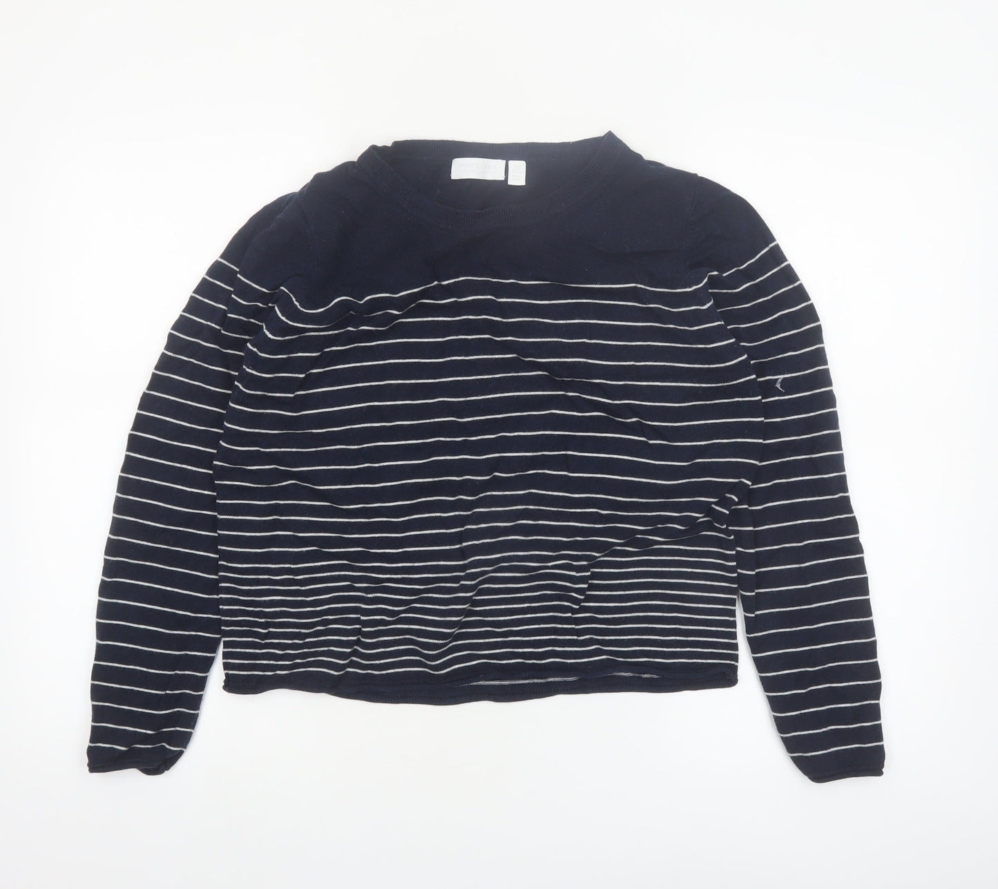 The White Company Women's Blue Striped Crew Neck Jumper Size 16