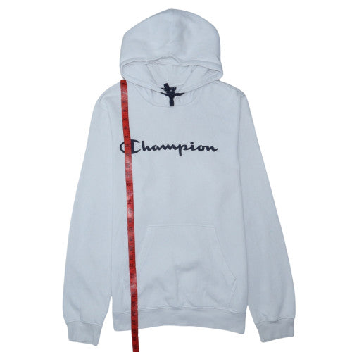 Champion Men's Light Grey Pullover Hoodie Medium Cotton Blend
