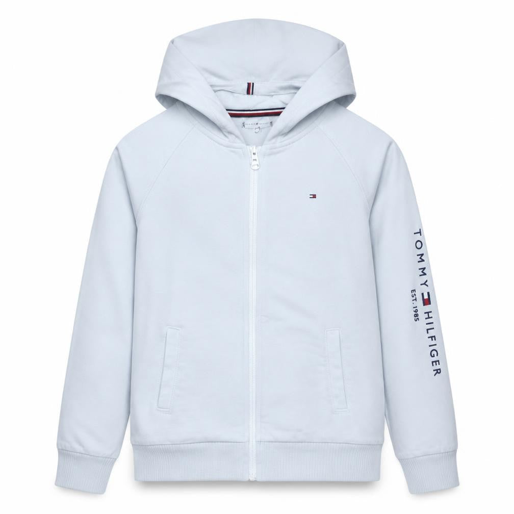 Front view of Tommy Hilfiger boys’ white full zip hoodie, size 176, cotton blend