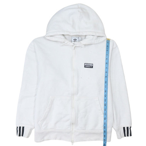 Adidas Men White Full Zip Hoodie Size M Sports Fleece Sweatshirt
