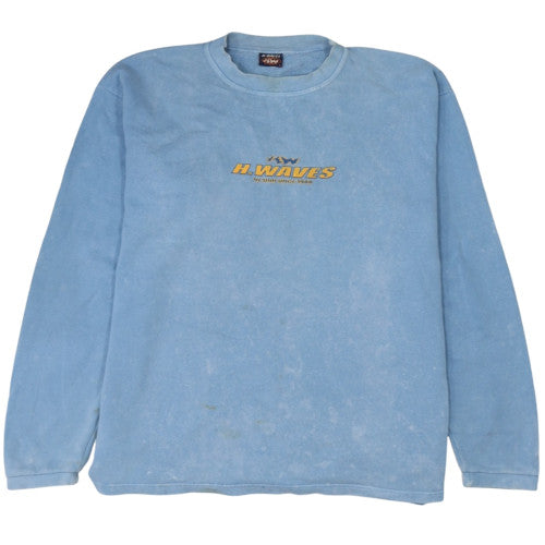 H. Waves Men's Blue Crew Neck Surf Graphic Sweatshirt L