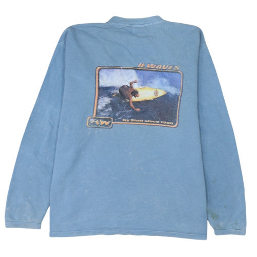 H. Waves Men's Blue Crew Neck Surf Graphic Sweatshirt L
