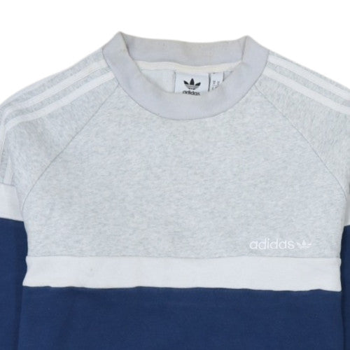 Adidas Men's Grey & Blue Crew Neck Pullover Sweatshirt M Classic Style