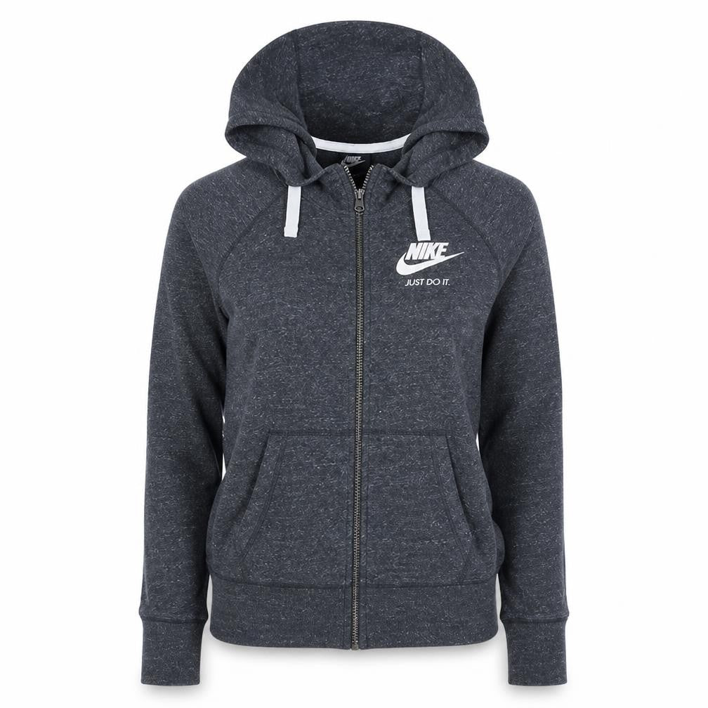 Nike Women's Dark Grey Full Zip Hoodie Medium Just Do It Logo