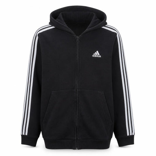 Adidas Men's Black Full Zip Hoodie L Sports Fleece Sweatshirt