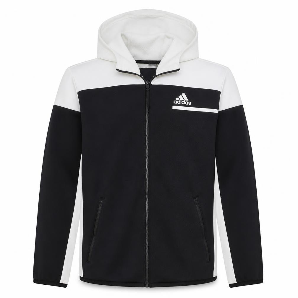 Adidas Mens Black Full Zip Hoodie L Logo Sports Fleece Jacket