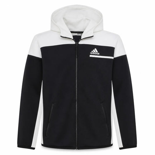 Adidas Mens Black Full Zip Hoodie L Logo Sports Fleece Jacket