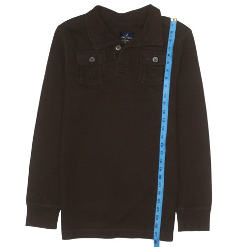 Nautica Boys Brown Cotton Blend Henley Jumper XL 18/20 Long Sleeve