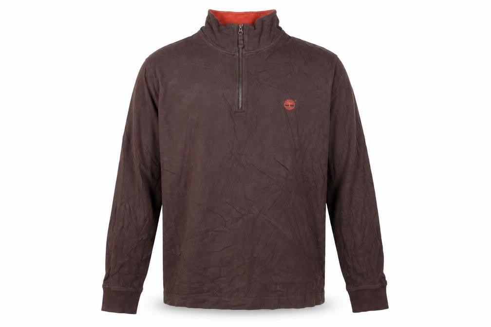 Timberland Men Brown XL 1/4 Zip Cotton Sweatshirt Regular Fit