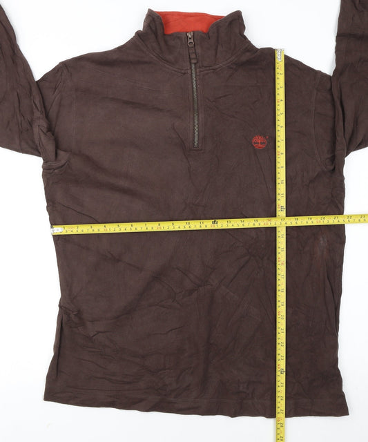 Timberland Men Brown XL 1/4 Zip Cotton Sweatshirt Regular Fit