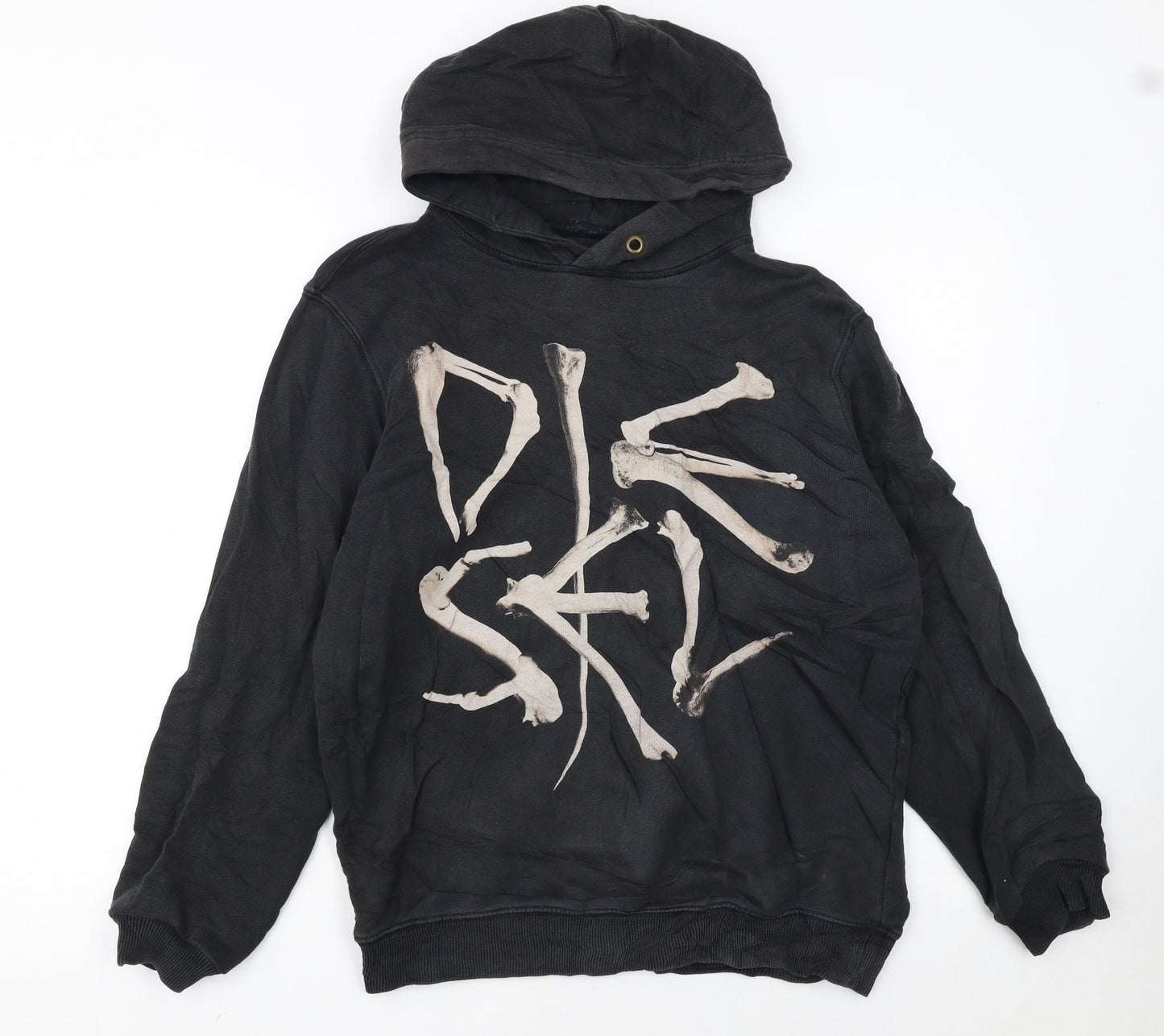 Diesel Men's Black Pullover Hoodie Small Skull Graphic Cotton