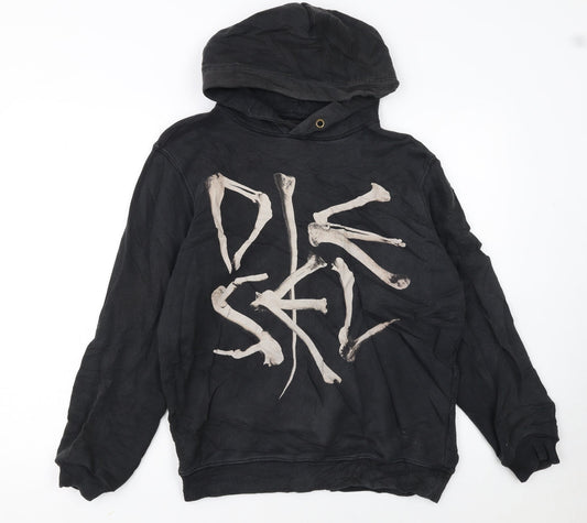 Diesel Men's Black Pullover Hoodie Small Skull Graphic Cotton
