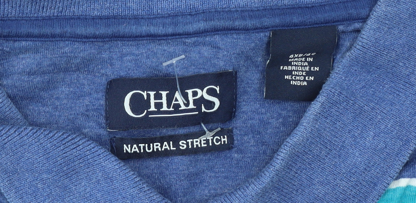 Chaps Men's Blue Striped Collared 2XL Cotton Stretch Polo Shirt